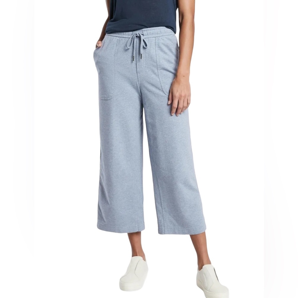 ATHLETA heathered light blue Farallon wide leg crop pants 0